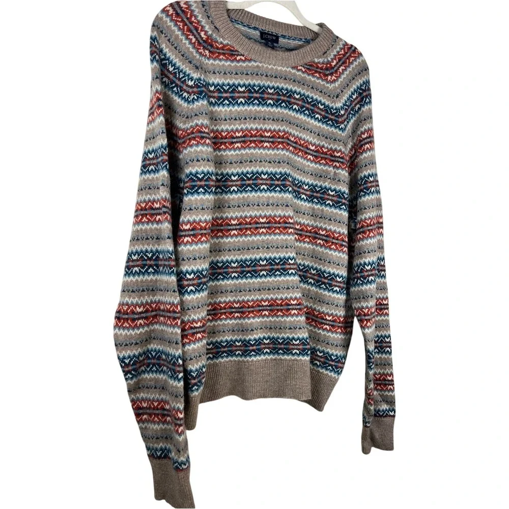 J.Crew Men's Nordic‎ Fair Isle Lambswool Crewneck Sweater XL Very Good/Excellent